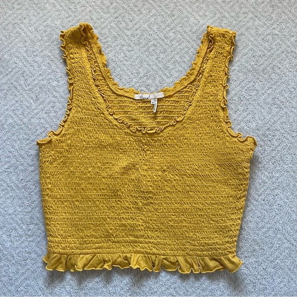 Anthropologie Floreat Ruffled Smocked Cropped Tank Top in Yellow - Picture 3 of 4